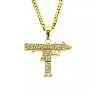 Европейский хип-хоп модное золотое ожерелье с подвеской в виде пистолета, мужское ожерелье из сплава со стразами, блестящее азиатское ожерелье с пулеметом