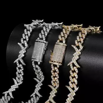Европейский хип-хоп, простая индивидуальная цепочка из железной проволоки, циркон, кубинская цепочка, настоящее золото, гальваническое хип-хоп, браслет с шипами, ожерелье 7 inches (length18cm