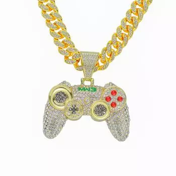 Европейский хип-хоп сплав, полный бриллиант, игровой автомат, кулон, кубинское звено, цепочка, ожерелье, ночной клуб, индивидуальность, дискотека, декоративные аксессуары, украшение