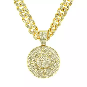 Европейский хип-хоп, трехмерное инкрустированное бриллиантами число 7, круглая пластина, кулон, ожерелье, мужское властное хипстерское хип-хоп, кубинское звено, аксессуары в виде цепочки