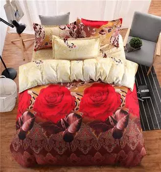 Европейский и американский 3D-двойной комплект из 3 предметов. Постельное белье из четырех предметов с активной печатью и крашением. 3D-постельное белье. 4pcs