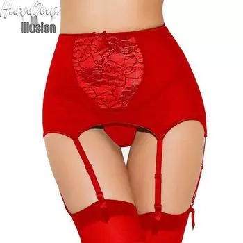 Европейский и американский эротический кружевной комплект нижнего белья с вырезами, с высокой талией и подвязками – больших размеров M