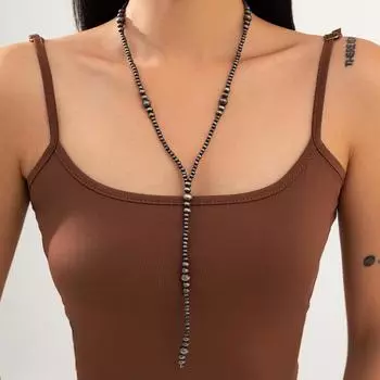 Европейский и американский этнический стиль Длинная Y-образная цепочка на шею с бусинами, Простой дизайн Ожерелье с кисточкой из искусственного жемчуга Ювелирные изделия для женщин