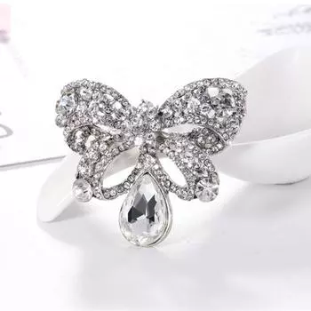 Европейский и американский бант корсаж сплав инкрустированный белыми стразами булавка темперамент одежда аксессуары