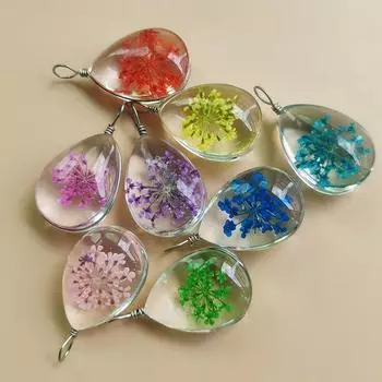 «Европейский и американский бестселлер»: Подвеска из сухоцвета с кристаллом, ожерелье с каплями воды в виде Древа Жизни. синий