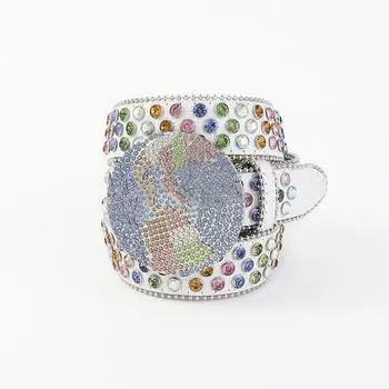 Европейский и американский большой круглый гладкий ремень с пряжкой, полный инкрустированных стразами, модный ремень в стиле панк-хип-хоп 115cm