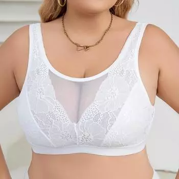 Европейский и американский большой размер, полностью кружевное нижнее белье, сетчатый бюстгальтер с полной чашкой, несъемные бретели, нижнее белье XL