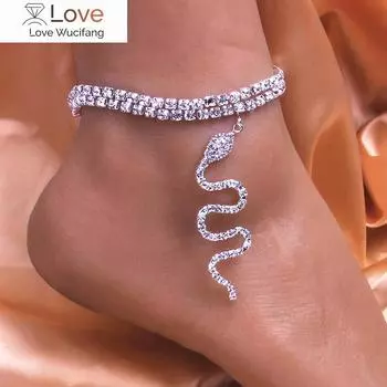 Европейский и американский браслет на щиколотку с полной ручкой, двойной кулон с изображением змеи и знака зодиака, украшения для ног, браслет на щиколотку с бриллиантами и пляжной водой 19CM золотой