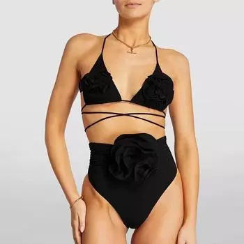 Европейский и американский цельный купальник с сексуальным вырезом, чистый цвет, бикини, купальник с большим цветком S