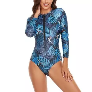 Европейский и американский цельный купальник с длинными рукавами, спортивный однотонный купальник для серфинга для женщин S