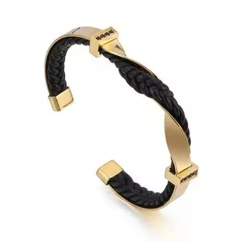 Европейский и американский черный титановый стальной мужской браслет с бриллиантами, открытый кожаный браслет, ювелирные изделия