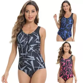 Европейский и американский гоночный купальник с принтом на молнии, цельный купальник-брифы, обтягивающий женский купальник S королевский синий