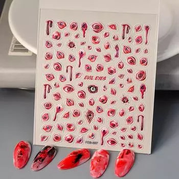 Европейский и американский Хэллоуин Красная кровь жидкая наклейка для ногтей 5D Рельефные темные глаза Стерео украшения для ногтей FEB-887