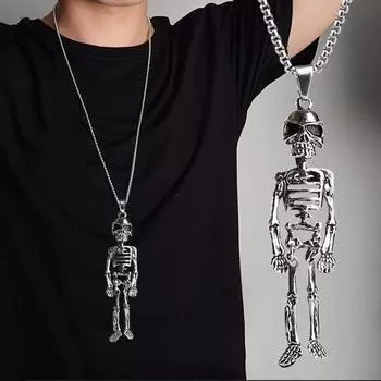 Европейский и американский Хэллоуин ретро ужасы красноглазый череп кулон ожерелье мужской тренд крылья летучей мыши праздничный кулон