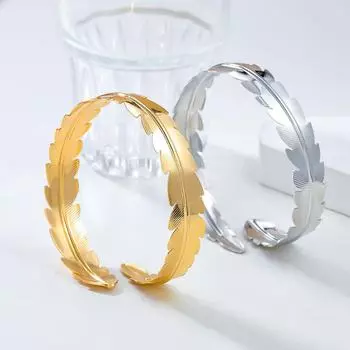 «Европейский и американский хип-хоп браслет из сплава в форме листа — преувеличенный двусторонний дизайн для женщин» золотой