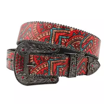 Европейский и американский хип-хоп красный узор стразовый принт ремень, оригинальный панк-тренд ремень из искусственной кожи 105cm красный
