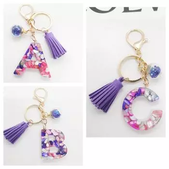 Европейский и американский хит продаж брелок с английскими инициалами и фиолетовой кисточкой
