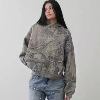 Европейский и американский камуфляж Y2K Street Retro Hip hop High Street American Unisex Loose Hooded Sweatshirt 2XL серый