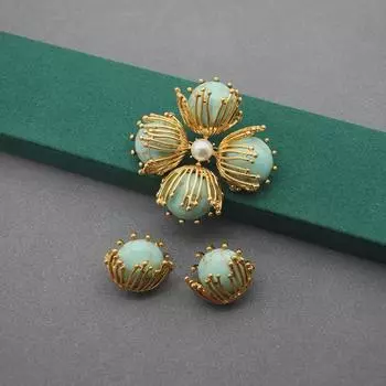 Европейский и американский комплект из броши и серег с цветочным узором из синтетической бирюзы (Нестандартный стиль фейерверка)