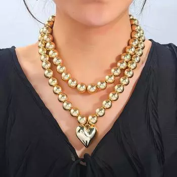 Европейский и американский комплект из многослойных круглых бусин со съемной подвеской в виде сердца 2 pieces золотой