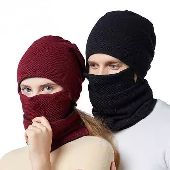 Европейский и американский комплект из трех предметов: шапка, шарф и маска на осень и зиму с бархатом, утеплитель и средства защиты органов слуха для мужчин и женщин M56-58cm чёрный