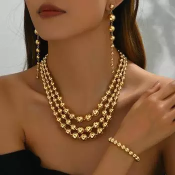 Европейский и американский комплект ожерелья и серег, многослойная цепочка для ключей с бисером, универсальное украшение для рук золотой