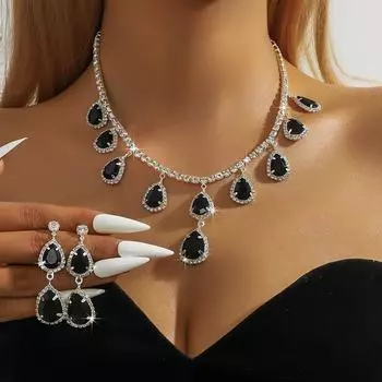 Европейский и американский комплект свадебных ожерелий, высококачественная универсальная цепочка для ключей, комплект из двух серег белый