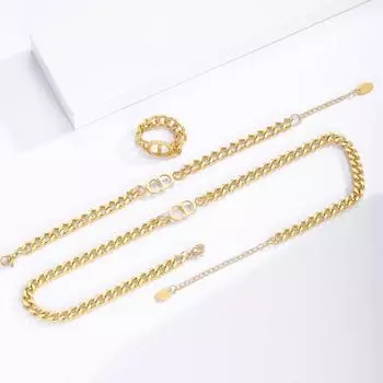 Европейский и американский комплект ювелирных изделий из титановой стали: Ожерелье, браслет и кольцо CD — классический, стильный, популярный дизайн.