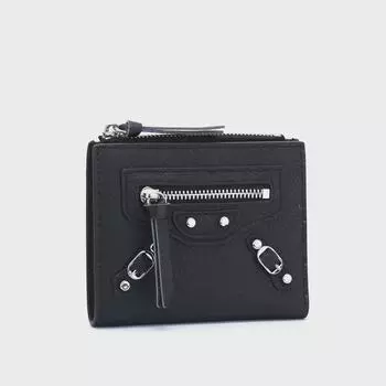 Европейский и американский кошелек из натуральной кожи с заклепками: Стильный, тонкий, складной кошелек для монет с отделениями для нескольких карт 11 x 1.5 x 9 CM коричневый