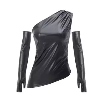 Европейский и американский кожаный жилет для женщин, законодатели моды в уличной одежде, без рукавов, с наклонным воротником и рукавом сверху L чёрный