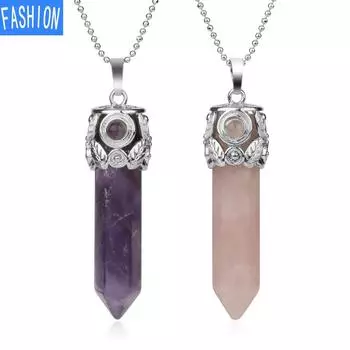 Европейский и американский креативный многоцветный большой шестиугольный кулон с кристаллами, женские ювелирные изделия, универсальное ожерелье из натурального камня amethyst