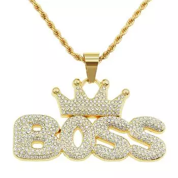 Европейский и американский крутой хип-хоп с бриллиантами и буквами короны, ожерелье с подвеской в виде босса, модник, персонализированная преувеличенная длинная подвеска с аксессуарами