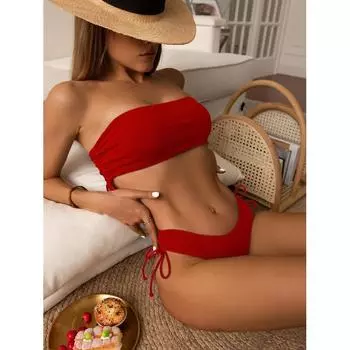 Европейский и американский купальник бикини с трубкой сверху, однотонный сексуальный раздельный купальник L