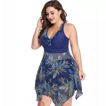 Европейский и американский купальник большого размера для женщин с контролем живота - Трансграничный, консервативный, со сборками, раздельный стиль. 6XL