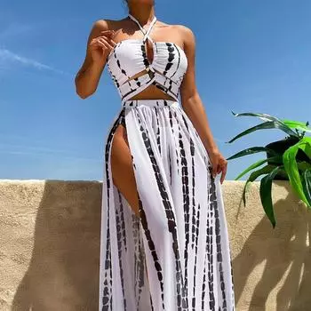 Европейский и американский купальник с принтом тай-дай, женский облегающий обтягивающий сексуальный купальник с разрезом S