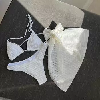 Европейский и американский купальник, трехсекционный купальник с открытой спиной и шнуровкой, бикини, трехсекционный купальник S