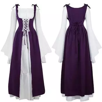 Европейский и американский квадратный воротник, завязывающийся на талии, средневековое платье эпохи Возрождения в стиле ретро, костюм на Хеллоуин XXXL чёрный