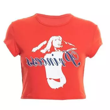 Европейский и американский летний пуловер Y2K с круглым вырезом, короткими рукавами и принтом со стразами и открытым пупком, повседневная женская футболка S красный