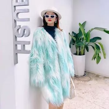 Европейский и американский мех, искусственный мех, пляжная имитация норки, осеннее и зимнее женское длинное пальто S