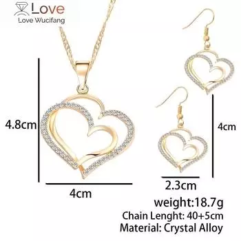 Европейский и американский модный комплект ювелирных изделий для свадебного ужина, свадебные аксессуары, двойная любовь, персиковое сердце, серьги, ожерелье