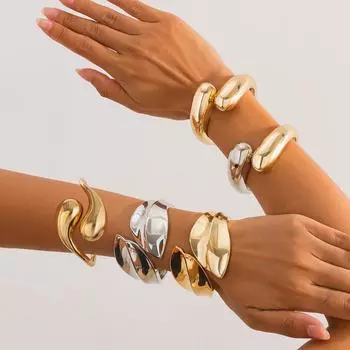 Европейский и американский модный металлический текстурированный браслет-капля с открытым объятием - преувеличенный весенний дизайн для женщин 2627 золотой
