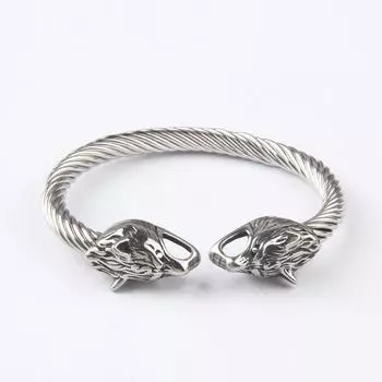 Европейский и американский мужской браслет из титановой стали, скандинавский викинг, волк, ретро-браслет из нержавеющей стали, мужской простой открытый браслет, ювелирные аксессуары серебряный