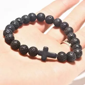 Европейский и американский мужской браслет-крест из вулканического камня агата