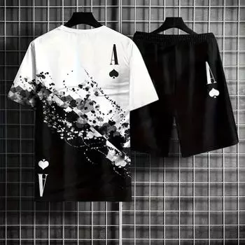 Европейский и американский мужской черно-белый принт с изображением туза пик S