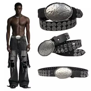 Европейский и американский мужской ремень Rivet Personality Fashion Punk Style Hip Hop 118CM чёрный