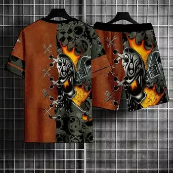 Европейский и американский набор 3D-образцов шестеренок, комплект шорт с короткими рукавами, 2 комплекта S