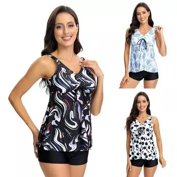 Европейский и американский новый цифровой принт юбка бюстгальтер завязка дизайн сборка независимые боксеры женский купальник S