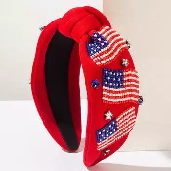 Европейский и американский новый популярный креативный роскошный повязка на голову с американским флагом из рисовых бусин и бриллиантов, аксессуары для волос на День независимости