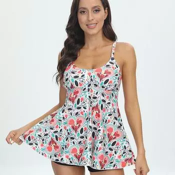 Европейский и американский новый раздельный купальник-боксер с юбкой, модный женский купальник-танкини с принтом S розовый