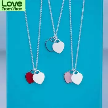 Европейский и американский новый стиль стерлингового серебра S925 Love ожерелье красный, синий и розовый трехцветный красивый ожерелье 45cm